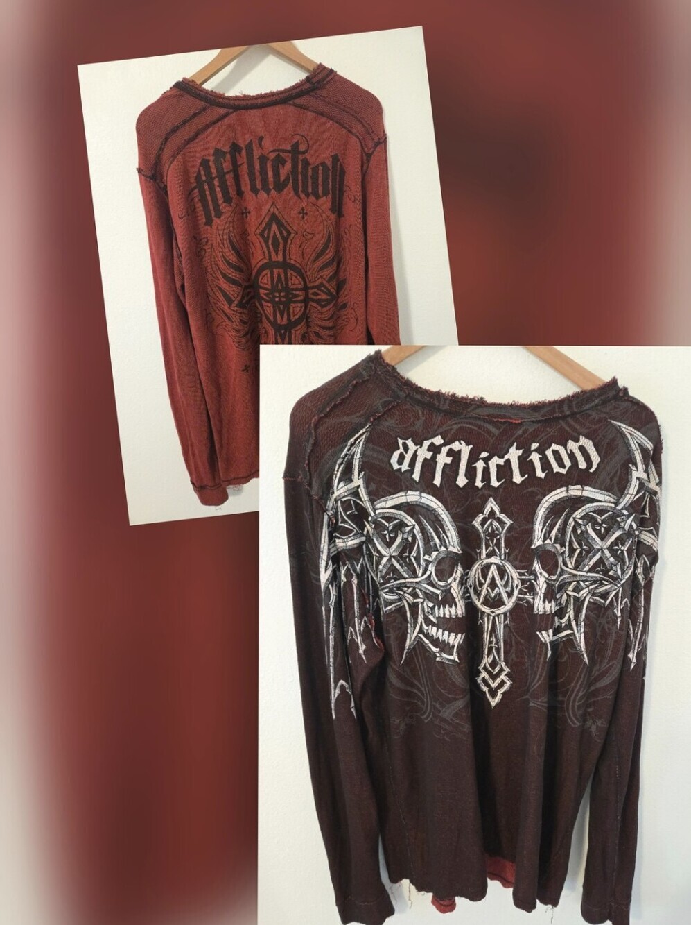Vintage Affliction Reversible Thermal Shirt Mens XXL Wings Cross Y2K Grunge MMA - Picture 1 of 10